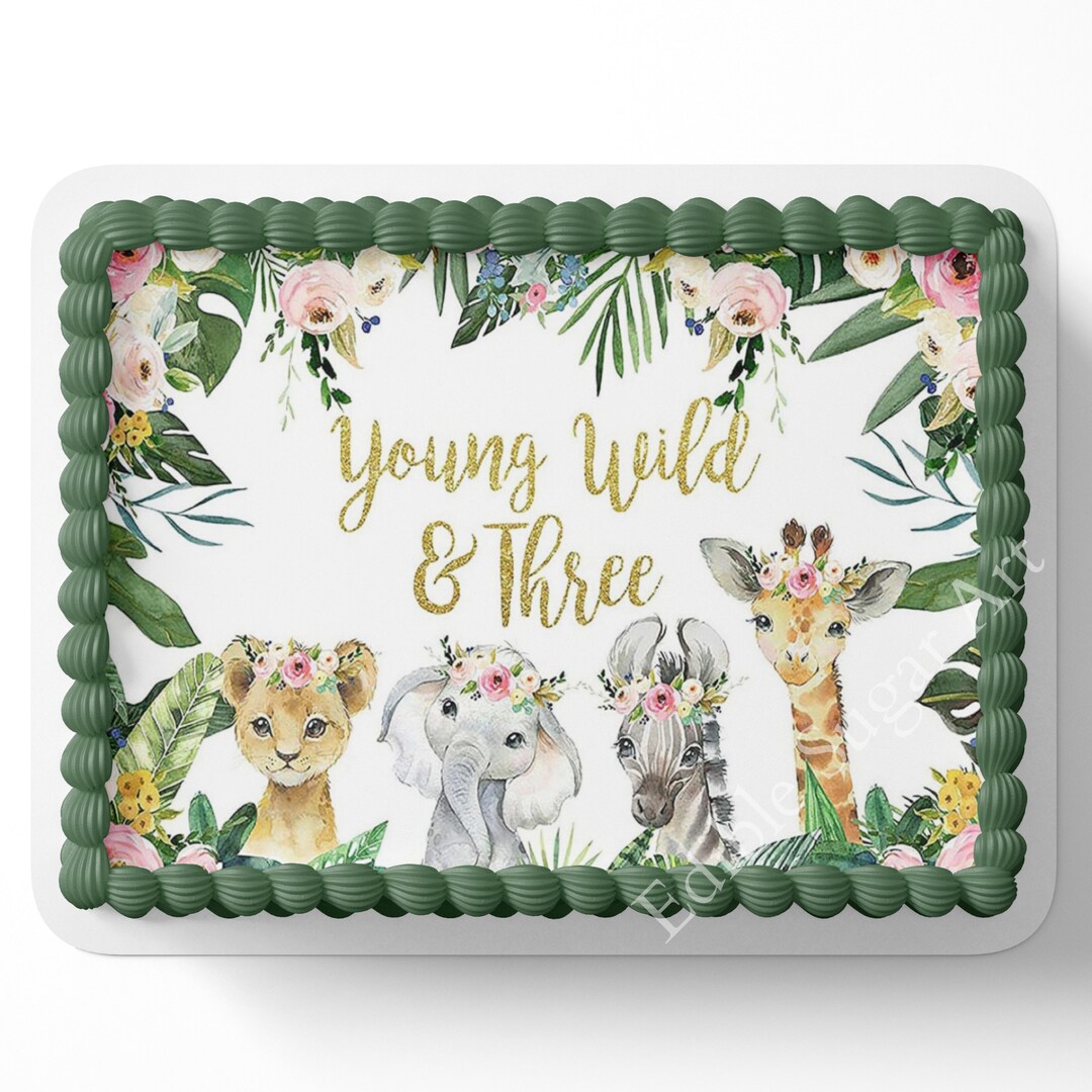 Young Wild & Three Birthday Decor Kit – Jungle Safari Cake Topper & Cupcake Decorations For 3rd Birthday
